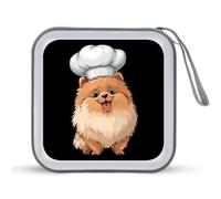 Pomeranian Dog Chef CD Case 40 Capacity DVD Storage CD Holder Organizer Disc Wallet Bag for Car Home