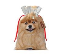 Pomeranian Dog Christmas Drawstring Sack Gift Bag, Lightweight And Cute In Design