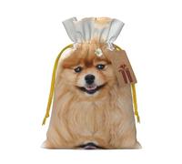 Pomeranian Dog Christmas Drawstring Sack Gift Bag, Lightweight And Cute In Design