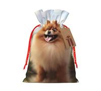 Pomeranian Dog Christmas Drawstring Sack Gift Bag, Lightweight And Cute In Design