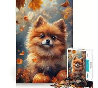 Pomeranian Dog in Autumn Scenery Jigsaw Puzzles 1000 Piece for Teenagers Enhance Recall Relax Time Exact Edge Creative Gift (38x52cm)