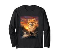 Pomeranian Dog Lover Vintage Sunset Forest Nature Art Long Sleeve T-Shirt