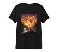 Pomeranian Dog Lover Vintage Sunset Forest Nature Art Premium T-Shirt