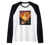 Pomeranian Dog Lover Vintage Sunset Forest Nature Art Raglan Baseball Tee