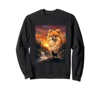 Pomeranian Dog Lover Vintage Sunset Forest Nature Art Sweatshirt