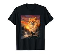 Pomeranian Dog Lover Vintage Sunset Forest Nature Art T-Shirt