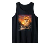 Pomeranian Dog Lover Vintage Sunset Forest Nature Art Tank Top