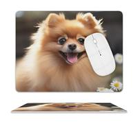 Pomeranian Dog Mouse Pad, 10 X 8 Inch PU Leather Mousepad with Smooth Surface, Square Waterproof Mouse Mat Non-Slip Ultra Thin Desk Pad for Gaming, Office & Home