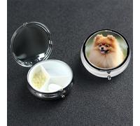 Pomeranian Dog Pill Box 3 Compartment Pill Case for Purse or Pocket Small Medicine Organizer with Mirror Travel Pillbox Decorative Metal Vitamin Container Unique Gift