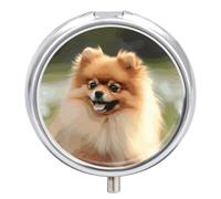 Pomeranian Dog Pill Box, 3 Compartment Small Pill Case Waterproof Travel Pill Organizer for Pocket Or Purse Portable Mini Medicine Tablet Vitamin Holder Pill Case