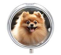 Pomeranian Dog Pill Box,3 Compartments Round Small Pills Case Moisture-Proof Portable Pill Container for Travel Vitamins Fish Oil Supplements