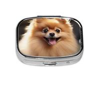 Pomeranian Dog Print Pill Box Square Metal Pill Case with 2 Compartment Portable Travel Pillbox Cute Mini Medicine Organizer for Pocket Purse