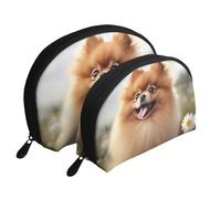 Pomeranian Dog Printed Makeup Bags 2-Piece Portable Shell Travel Toiletry Bag Cosmetic Organizer Bag for Women