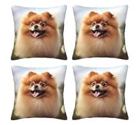 Pomeranian dog Printed Throw Pillow Cover 45x45 CM Set of 4 Pcs Square Cushion Pillowcases Modern Decorative Pillow Covers for Bed Couch Sofa