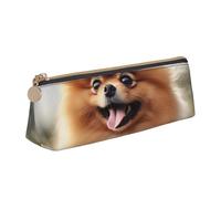 Pomeranian Dog Printed Zipper Pencil Case Cute Stationery Organizer PVC Leather Triangle Makeup Bag Pen Pouch