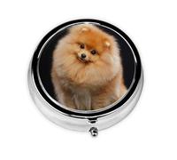 Pomeranian Dog Puppy Cute, Pill Box Round Pill Case for Pocket Or Purse Small Pill Container Travel Pill Organizer