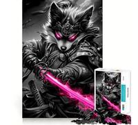 Pomeranian Dog Samurai with Pink Sword 1000 Piece Jigsaw Puzzles for Teenagers Memory Boost Home Leisure Image Assembly Lovely Gift (38x26cm)