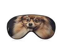 Pomeranian Dog Wearing Glasses Blackout Sleep Eye Mask, Ventilated Fabric, Adjustable Wearing Style, Zero Pressure Sleeping Mask Soft Skin Friendly Eyeshade for Women Men