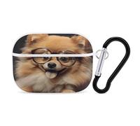 Pomeranian Dog Wearing Glasses Earbuds Organizer Shockproof Protective Airpods Pro Cover with Carabiner Clip Anti Fall Carrying Earphone Case Cover for Airpods Pro 2nd Generation White