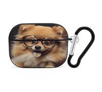 Pomeranian Dog Wearing Glasses Earbuds Organizer Shockproof Protective Airpods Pro Cover with Carabiner Clip Anti Fall Carrying Earphone Case Cover for Airpods Pro 2nd Generation Black