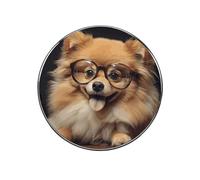 Pomeranian Dog Wearing Glasses Fridge Magnet Sticker, Round Magnets for Kitchen, Alloy Refrigerator Magnetic Freezer Decor Accessories, Home, Cabinet, and Photos, DIY, Art Projects