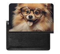 Pomeranian Dog Wearing Glasses Passport Holder & Travel Wallet Passport Cover Protector Essentials with Credit Card Slots