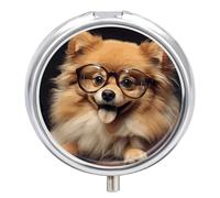 Pomeranian Dog Wearing Glasses Small Pill Box 3 Grids Travel Pill Case Portable Daily Pill Organizer with Anti-Mixing Design Easy to Retrieve Meds for Medication, Vitamin, Supplements