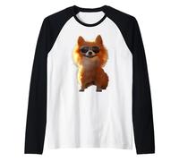 Pomeranian Dog with Sunglasses Pom Cute German Dwarf Spitz Raglan Baseball Tee