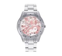 Pomeranian French Dog Pattern Men's Business Watch with Stainless Strap Fashion Easy Reader Wristwatch Gifts for Men