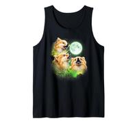 Pomeranian Howling at The Moon Green tie dye 3 Pomeranians Tank Top