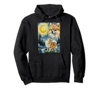 Pomeranian Howling At The Moon Impressionist Starry Night Pullover Hoodie