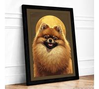Pomeranian in Golden Light Modern Framed Wall Art Print A2 (59.4×42cm) Black, Wall Decor for Living Room, Bedroom, Office & Home, Ready to Hang, Art Gift