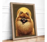 Pomeranian in Golden Light Modern Framed Wall Art Print A2 (59.4×42cm) Oak, Wall Decor for Living Room, Bedroom, Office & Home, Ready to Hang, Art Gift