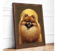 Pomeranian in Golden Light Modern Framed Wall Art Print A4 (29.7×21cm) Walnut, Wall Decor for Living Room, Bedroom, Office & Home, Ready to Hang, Art Gift
