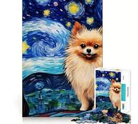 Pomeranian in Starry Night Style 1000 Piece Jigsaw Puzzles for Adults Improve Memory Anxiety Relief Sharp Edge Wall Art Decor (38x26cm)