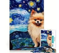 Pomeranian in Starry Night Style 1000 Pieces Jigsaw Puzzles for Teenagers Solid Logic Toy Peaceful Fun Precision Cut Amazing Present (50x75cm)