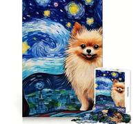 Pomeranian in Starry Night Style Jigsaw Puzzles 1000 Piece for Adults Think Smart Toy Together Fun Accurate Cut Art Display (38x52cm)