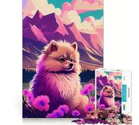 Pomeranian Nature Pom Pom Jigsaw Puzzles 1000 Pieces for Adults Brain Skill Stress Release Exact Edge Wall Art Decor (50x75cm)
