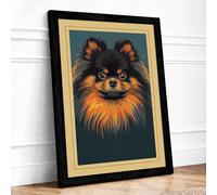 Pomeranian Portrait Modern Framed Wall Art Print A1 (84.1×59.4cm) Black, Wall Decor for Living Room, Bedroom, Office & Home, Ready to Hang, Art Gift