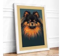 Pomeranian Portrait Modern Framed Wall Art Print A1 (84.1×59.4cm) White, Wall Decor for Living Room, Bedroom, Office & Home, Ready to Hang, Art Gift