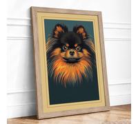 Pomeranian Portrait Modern Framed Wall Art Print A3 (42×29.7cm) Oak, Wall Decor for Living Room, Bedroom, Office & Home, Ready to Hang, Art Gift