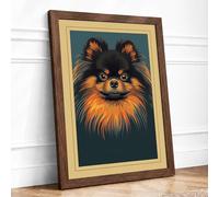 Pomeranian Portrait Modern Framed Wall Art Print A4 (29.7×21cm) Walnut, Wall Decor for Living Room, Bedroom, Office & Home, Ready to Hang, Art Gift