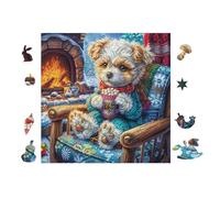 Pomeranian Puppy by Fireplace 100 Piece Pack DIY Jigsaw Puzzle Collectors Cognitive Development Educational Decorative Puzzle Gifts for Adults Recycled Cardboard 28x28cm