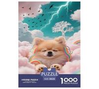Pomeranian Puppy Dog Jigsaw Puzzles 1000 Pieces Challenge Toy for Adults,Fantasy Clouds Impossible Jigsaw Puzzles 1000 Piece Educational Game 38x26cm/1000pcs