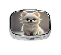 Pomeranian Round Square Pill Case, Daily Box 2 Compartments, Travel Pill Container for Pocket Wallet, Portable Liver Oil Storage Box