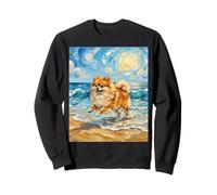 Pomeranian Starry Night Dog at the Beach Artwork Sweatshirt