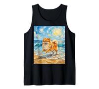 Pomeranian Starry Night Dog at The Beach Artwork Tank Top