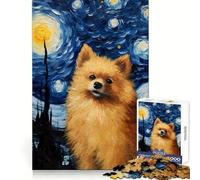 Pomeranian Starry Night Jigsaw Puzzles 1000 Piece for Adults Think Smart Toy Together Fun Accurate Cut Art Display (38x52cm)