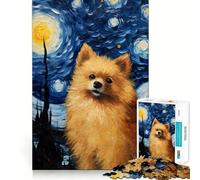 Pomeranian Starry Night Jigsaw Puzzles 1000 Pieces for Adults Brain Skill Stress Release Exact Edge Wall Art Decor (38x26cm)