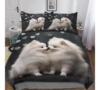 Pomeranian Super King Duvet Cover Set 3D Printed White Dogs Bedding Set Ultra Soft Microfiber Quilt Cover 220x260 cm for Double Bed with 2 Pillowcases with Zipper r-2664